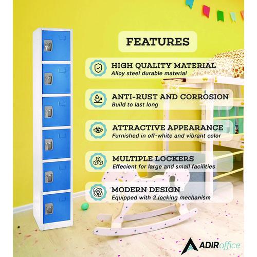 Image of AdirOffice ADI629206BLUPKG1 Steel Storage Locker, 6 Compartment, 12 x 12 x 72, Blue