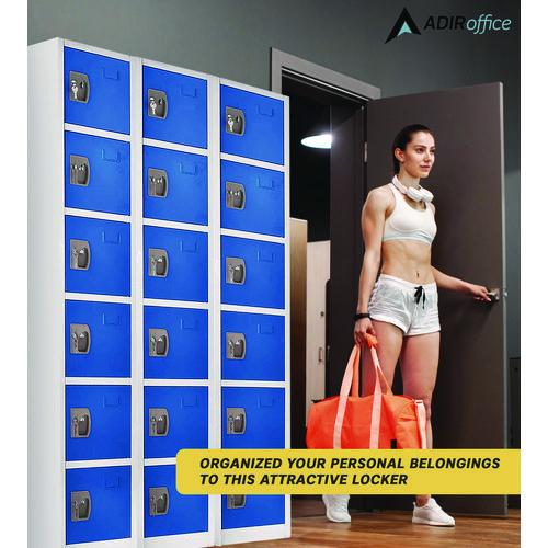Image of AdirOffice ADI629206BLUPKG1 Steel Storage Locker, 6 Compartment, 12 x 12 x 72, Blue