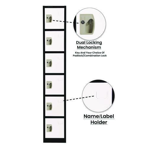 Image of AdirOffice ADI629206BW Steel Storage Locker, 6 Compartment, 12 x 12 x 72, Black Body/White Doors