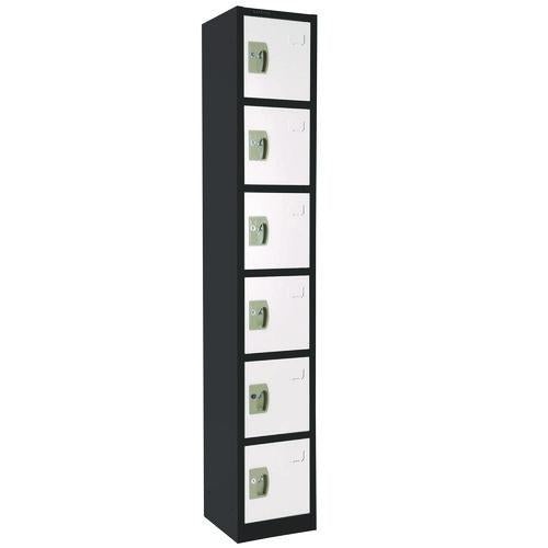 Image of AdirOffice ADI629206BW Steel Storage Locker, 6 Compartment, 12 x 12 x 72, Black Body/White Doors