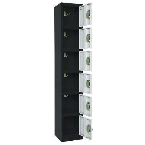 Image of AdirOffice ADI629206BW Steel Storage Locker, 6 Compartment, 12 x 12 x 72, Black Body/White Doors