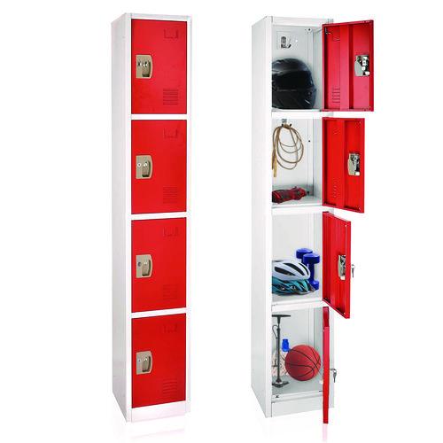 Image of AdirOffice ADI629204RED Steel Storage Locker, 4 Compartment, 12 x 12 x 72, Red