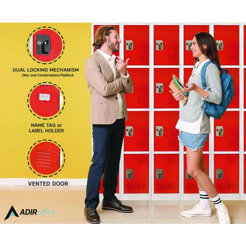 Image of AdirOffice ADI629204RED Steel Storage Locker, 4 Compartment, 12 x 12 x 72, Red