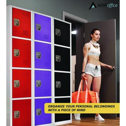 Image of AdirOffice ADI629204RED Steel Storage Locker, 4 Compartment, 12 x 12 x 72, Red