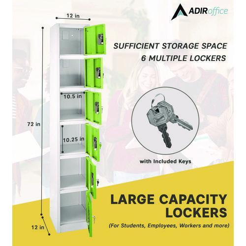 Image of AdirOffice ADI629206GRNPKG1 Steel Storage Locker, 6 Compartment, 12 x 12 x 72, Green