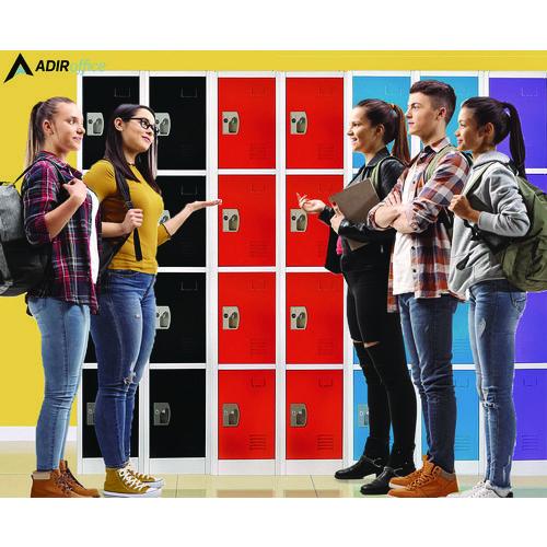 Image of AdirOffice ADI629204RED Steel Storage Locker, 4 Compartment, 12 x 12 x 72, Red