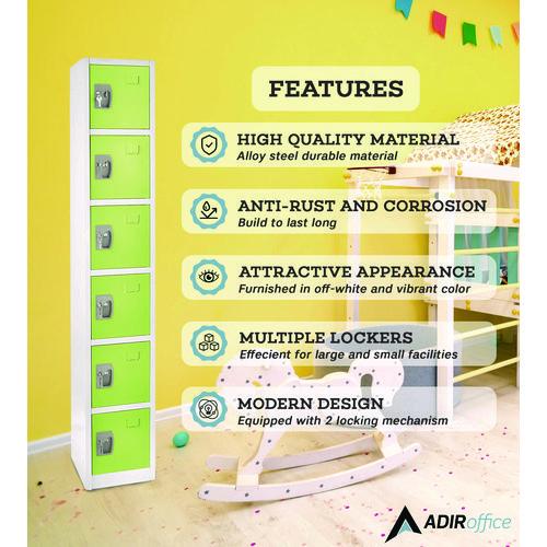 Image of AdirOffice ADI629206GRNPKG1 Steel Storage Locker, 6 Compartment, 12 x 12 x 72, Green