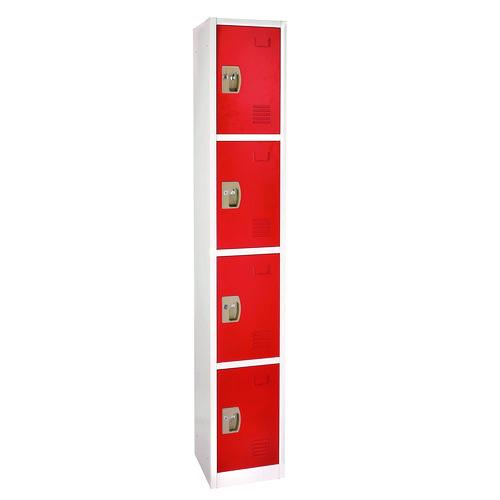 Image of AdirOffice ADI629204RED Steel Storage Locker, 4 Compartment, 12 x 12 x 72, Red