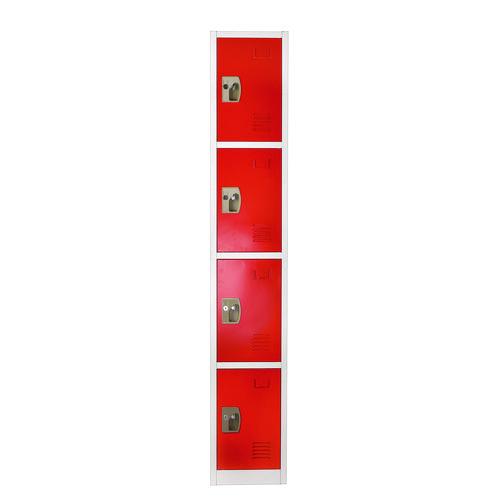 Image of AdirOffice ADI629204RED Steel Storage Locker, 4 Compartment, 12 x 12 x 72, Red