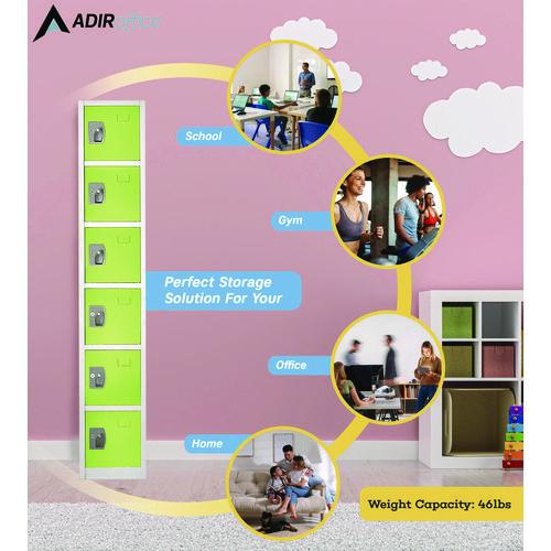 Image of AdirOffice ADI629206GRNPKG1 Steel Storage Locker, 6 Compartment, 12 x 12 x 72, Green