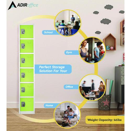 Image of AdirOffice ADI629206GRNPKG1 Steel Storage Locker, 6 Compartment, 12 x 12 x 72, Green