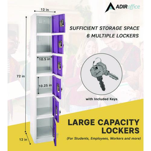 Image of AdirOffice ADI629206PURPKG1 Steel Storage Locker, 6 Compartment, 12 x 12 x 72, Purple