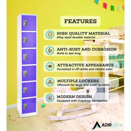 Image of AdirOffice ADI629206PURPKG1 Steel Storage Locker, 6 Compartment, 12 x 12 x 72, Purple