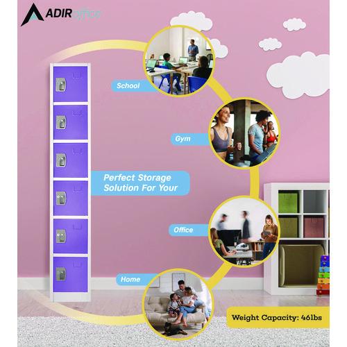 Image of AdirOffice ADI629206PURPKG1 Steel Storage Locker, 6 Compartment, 12 x 12 x 72, Purple