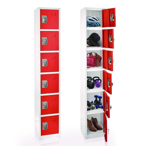 Image of AdirOffice ADI629206RED Steel Storage Locker, 6 Compartment, 12 x 12 x 72, Red