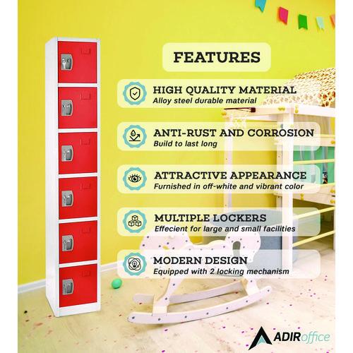 Image of AdirOffice ADI629206RED Steel Storage Locker, 6 Compartment, 12 x 12 x 72, Red