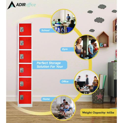 Image of AdirOffice ADI629206RED Steel Storage Locker, 6 Compartment, 12 x 12 x 72, Red