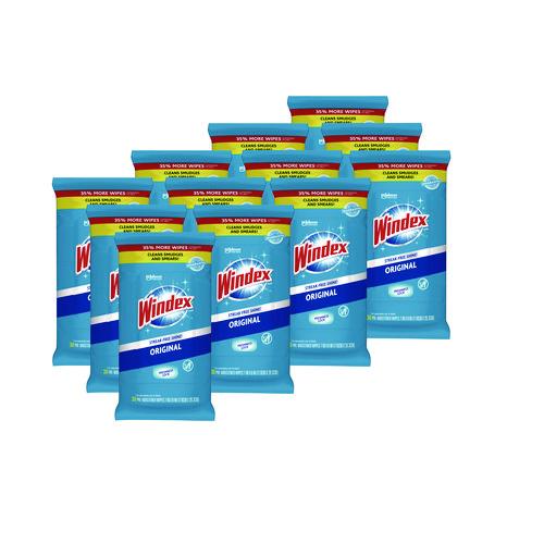 Image of Windex® 378032 Glass and Surface Wet Wipe, Cloth, 7 x 8, Unscented, White, 38/Pack, 12 Packs/Carton