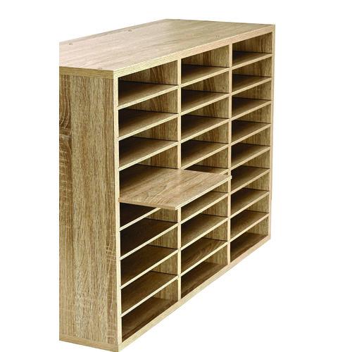 Image of AdirOffice ADI20101MEOMK Wooden 27 Compartment Literature Organizer, 27 Sections, Letter Size, 31.49 x 11.81 x 21.65, Medium Oak