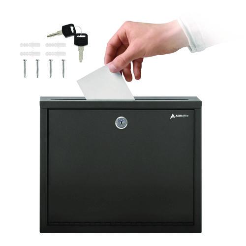 Image of AdirOffice ADI63103BLKMK Large Size Steel Multi-Purpose Secure Drop Box, 12 x 3 x 10, Black