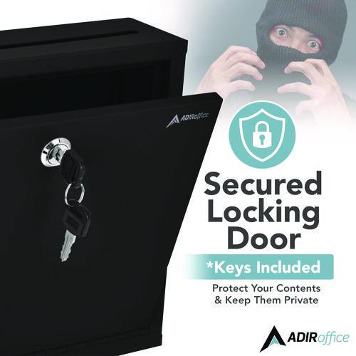 Image of AdirOffice ADI63103BLKMK Large Size Steel Multi-Purpose Secure Drop Box, 12 x 3 x 10, Black