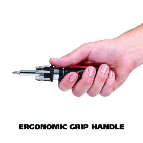 Image of Great Neck® 950DE Ratcheting Screw/Nut Driver Set, Phillips/Slotted/Star Bits, 7" Long, Black/Red