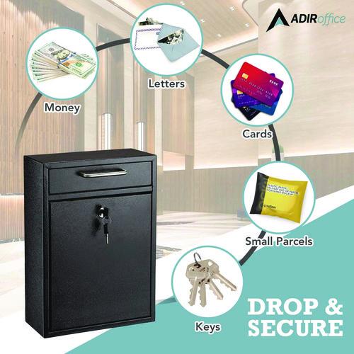 Image of AdirOffice Large Ultimate Secure Drop Box Wall Mounted Mail Box, 11.2 x 4.7 x 16.2, Black
