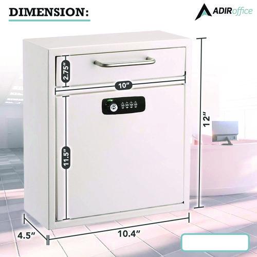 Image of AdirOffice ADI63105WHIKCMK Medium Secure Drop Box Wall Mounted Locking Mail Box with Key and Combination Lock, 10.51 x 4.72 x 12, White
