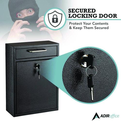 Image of AdirOffice Large Ultimate Secure Drop Box Wall Mounted Mail Box, 11.2 x 4.7 x 16.2, Black