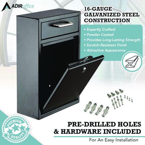 Image of AdirOffice Large Ultimate Secure Drop Box Wall Mounted Mail Box, 11.2 x 4.7 x 16.2, Black