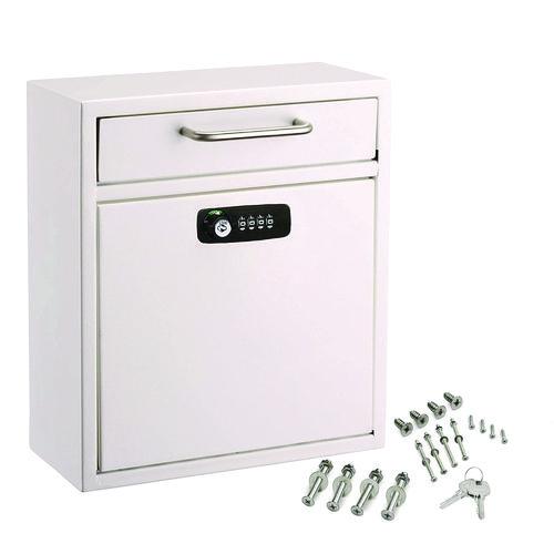 Image of AdirOffice ADI63105WHIKCMK Medium Secure Drop Box Wall Mounted Locking Mail Box with Key and Combination Lock, 10.51 x 4.72 x 12, White