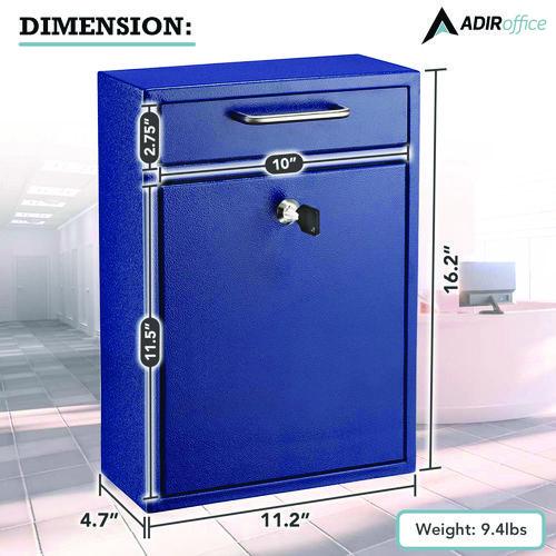 Image of AdirOffice ADI63104BLUMK Large Ultimate Secure Drop Box Wall Mounted Mail Box, 11.2 x 4.7 x 16.2, Blue