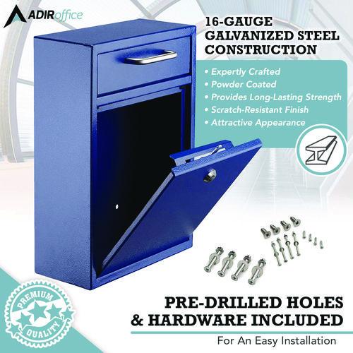 Image of AdirOffice ADI63104BLUMK Large Ultimate Secure Drop Box Wall Mounted Mail Box, 11.2 x 4.7 x 16.2, Blue