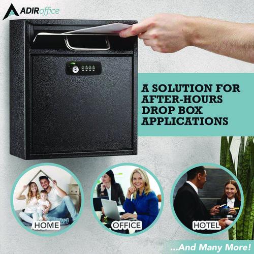 Image of AdirOffice ADI63105BLKKCMK Medium Secure Drop Box Wall Mounted Locking Mail Box with Key and Combination Lock, 10.51 x 4.72 x 12, Black