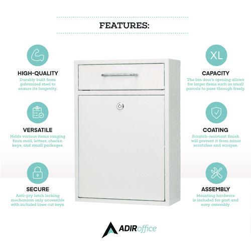 Image of AdirOffice ADI63104WH-MK Large Ultimate Secure Drop Box Wall Mounted Mail Box, 11.2 x 4.7 x 16.2, White