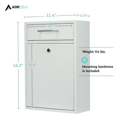 Image of AdirOffice ADI63104WH-MK Large Ultimate Secure Drop Box Wall Mounted Mail Box, 11.2 x 4.7 x 16.2, White