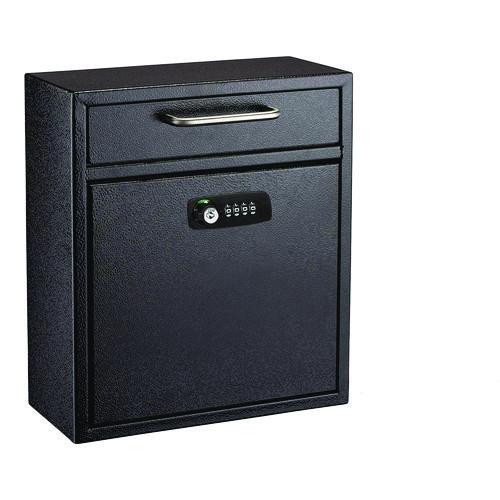 Image of AdirOffice ADI63105BLKKCMK Medium Secure Drop Box Wall Mounted Locking Mail Box with Key and Combination Lock, 10.51 x 4.72 x 12, Black