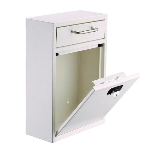 Image of AdirOffice ADI63104WHIKCMK Large Secure Drop Box Wall Mounted Locking Mail Box with Key and Combination lock, 11.2 x 4.7 x 16.2, White
