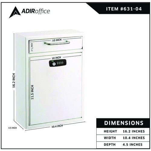Image of AdirOffice ADI63104WHIKCMK Large Secure Drop Box Wall Mounted Locking Mail Box with Key and Combination lock, 11.2 x 4.7 x 16.2, White