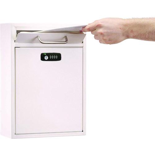 Image of AdirOffice ADI63104WHIKCMK Large Secure Drop Box Wall Mounted Locking Mail Box with Key and Combination lock, 11.2 x 4.7 x 16.2, White