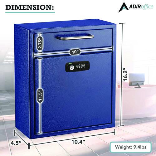 Image of AdirOffice ADI63105BLUKCMK Medium Secure Drop Box Wall Mounted Locking Mail Box with Key and Combination Lock, 10.51 x 4.72 x 12, Blue
