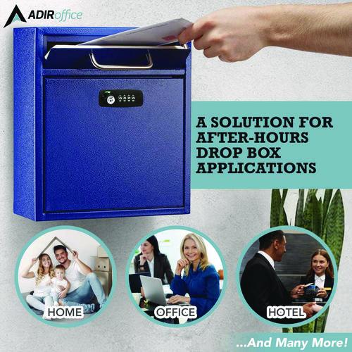 Image of AdirOffice ADI63105BLUKCMK Medium Secure Drop Box Wall Mounted Locking Mail Box with Key and Combination Lock, 10.51 x 4.72 x 12, Blue