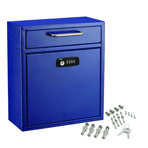 Image of AdirOffice ADI63105BLUKCMK Medium Secure Drop Box Wall Mounted Locking Mail Box with Key and Combination Lock, 10.51 x 4.72 x 12, Blue