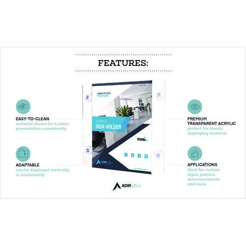 Image of AdirOffice ADI6398511WSH2MK Clear Suction Acrylic Window Sign Holder, 8 x 11, Clear Frame, 2/Pack