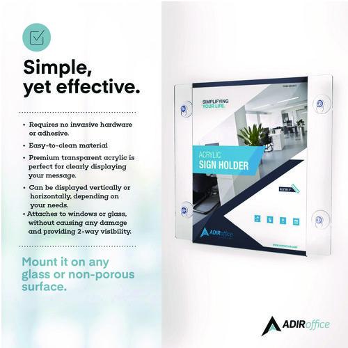 Image of AdirOffice ADI6398511WSH6MK Clear Suction Acrylic Window Sign Holder, 8 x 11, Clear Frame, 6/Pack