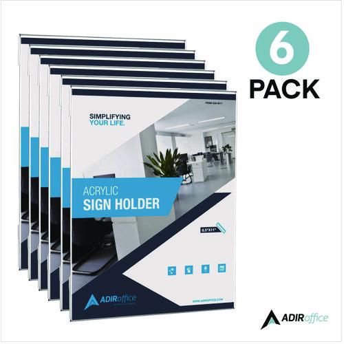 Image of AdirOffice ADI63985116WMMK Wall Mount Side-Loading Acrylic Sign Holders, 8 x 11, Clear Frame, 6/Pack