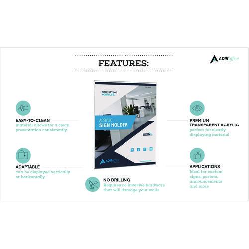 Image of AdirOffice ADI63985116WMMK Wall Mount Side-Loading Acrylic Sign Holders, 8 x 11, Clear Frame, 6/Pack