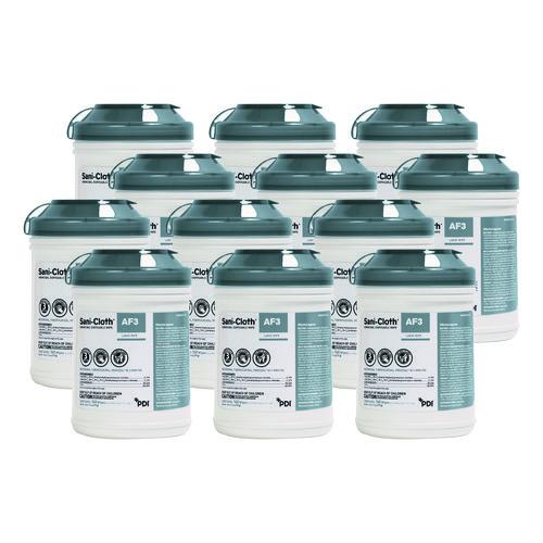 Image of Sani Professional® NIC P13872 Sani-Cloth AF3 Germicidal Disposable Wipes, 6 x 6.75, White, 160 Wipes/Canister, 12 Canisters/Carton