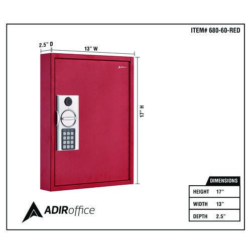 Image of AdirOffice ADI68060REDMK Steel Digital Lock Key Cabinet, 60-Key, 13 x 2.6 x 17, Stainless Steel 304, Red