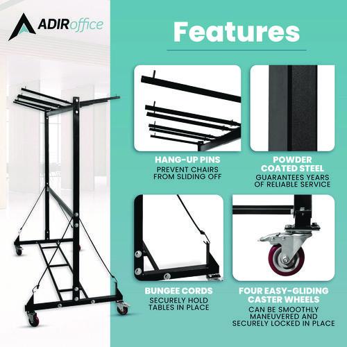 Image of AdirOffice ADI69001 Folding Chair and Table Combo Cart, Metal, 600 lb Capacity, 33.7 x 65 x 67, Black